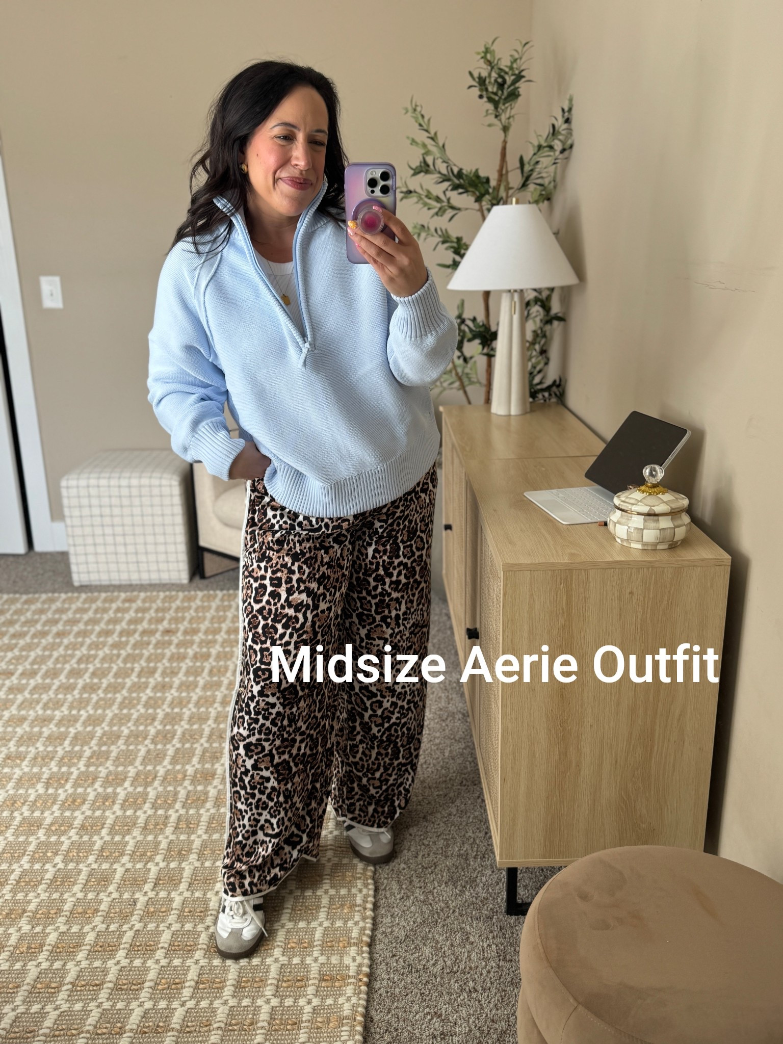 Travel outfit inspo for the midsize girl! Loveeee the leopard print pants (size large) medium in both pullover + white tshirt! 

Perfect spring fashion outfit!! 

#LTKMidsize #LTKFindsUnder100 #LTKSpringSale