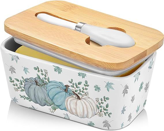 Pinata fall butter dish with lid and knife holds up to 2 Sticks, white butter dish for fall decor... | Amazon (US)