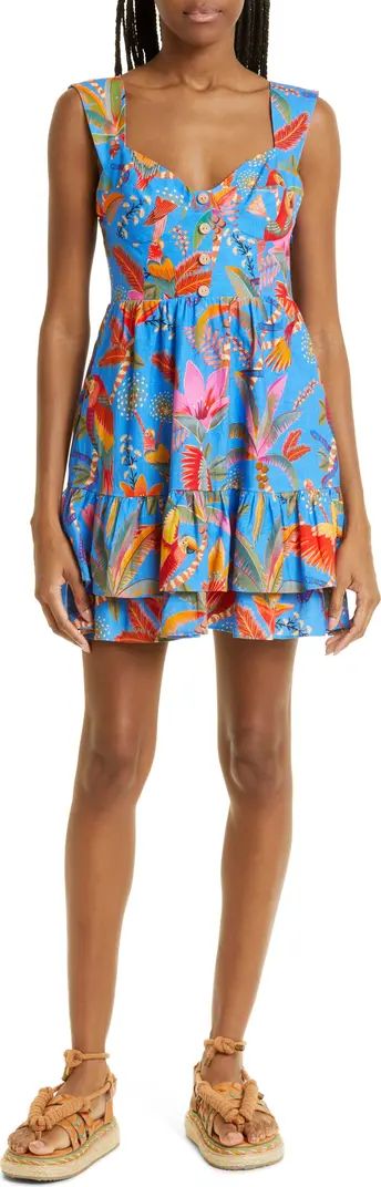 Macaw Party Tiered Linen Blend Fit & Flare Minidress | Nordstrom