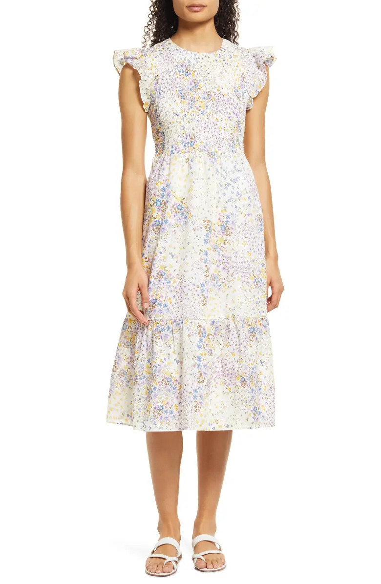 Smocked Bodice Cotton Midi Dress | Nordstrom
