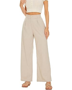 Women Wide Leg High Waist Linnet Pants Back Elastic Waist Work Casual Trousers | Amazon (US)