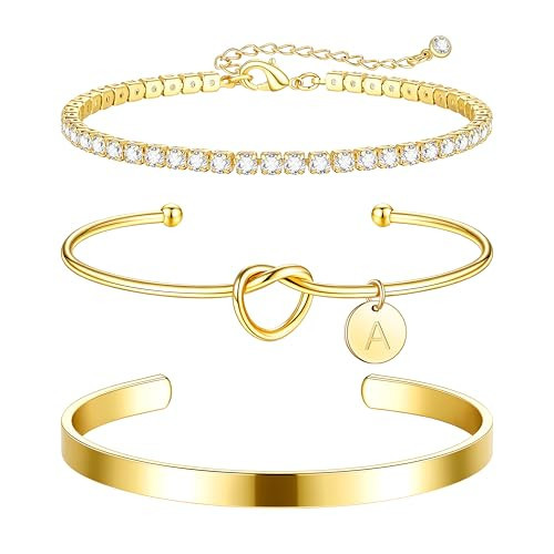 JIAOGE Gold Bracelets for Women - A Initial Bracelet Stack Gold Bangle Bracelets for Women Cuff Bracelet for Women Tennis Bracelets for Girls Bridesmaid Gifts for Girls Teen Girl Gifts Gold Jewelry | Amazon (US)