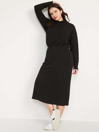 Waist-Defined Rib-Knit Turtleneck Long-Sleeve Dress for Women | Old Navy (US)