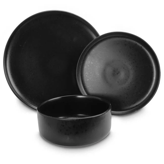 Gibson 120857.12 Stone Lava Dinnerware Set Service for 4 - Matte Black - 12 Piece | Walmart (US)