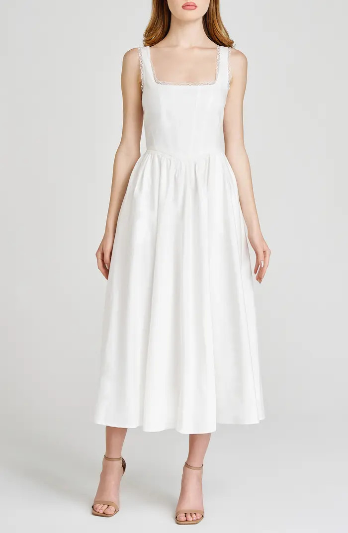 x Styled by COCO! Selene Lace Trim Stretch Cotton Midi Dress | Nordstrom