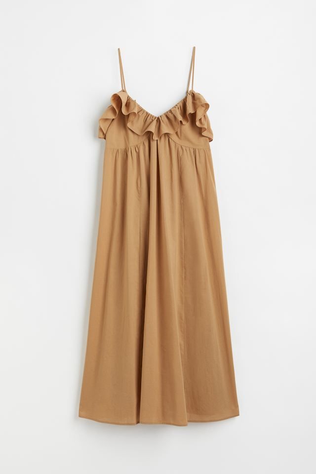 Calf-length, A-line dress in woven cotton fabric. Extra-narrow, adjustable shoulder straps, V-nec... | H&M (US + CA)