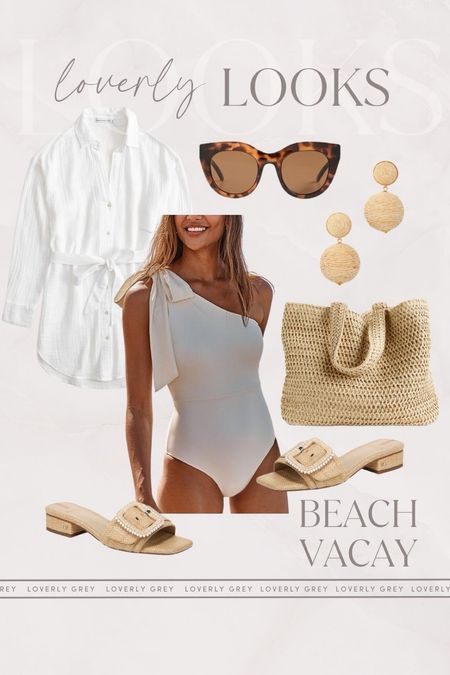 Loverly Grey beach vacay outfit idea. This one shoulder swimsuit pairs perfectly with this button front coverup. 

#LTKSeasonal #LTKtravel #LTKstyletip