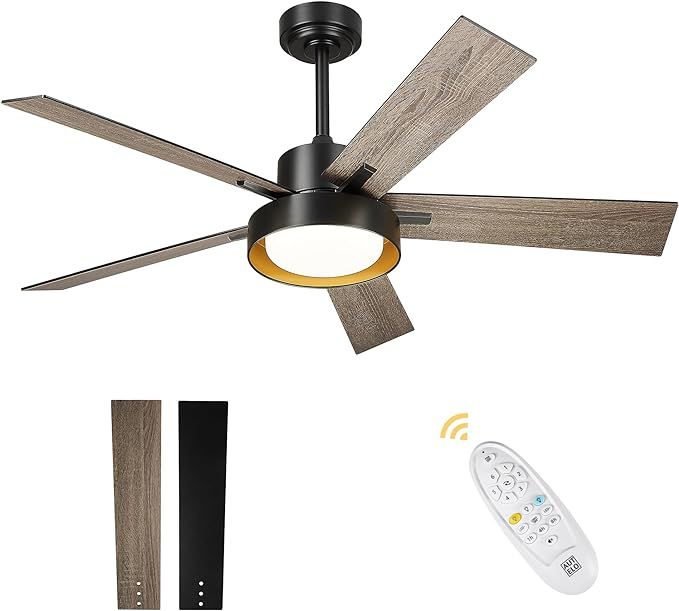AUTELO 52" Ceiling Fan, Industrial Black Ceiling Fans with Lights and Remote Control, 3CCT 24W LE... | Amazon (US)