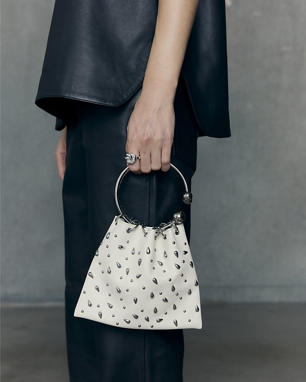 RI Studio Cream Studded Leather Clutch Bag | River Island UK & IE