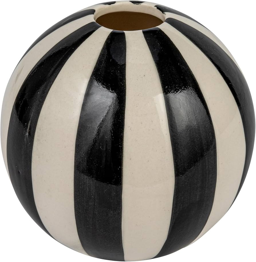 Bloomingville Round Stoneware Ball Vase with Stripes, Black and White | Amazon (US)
