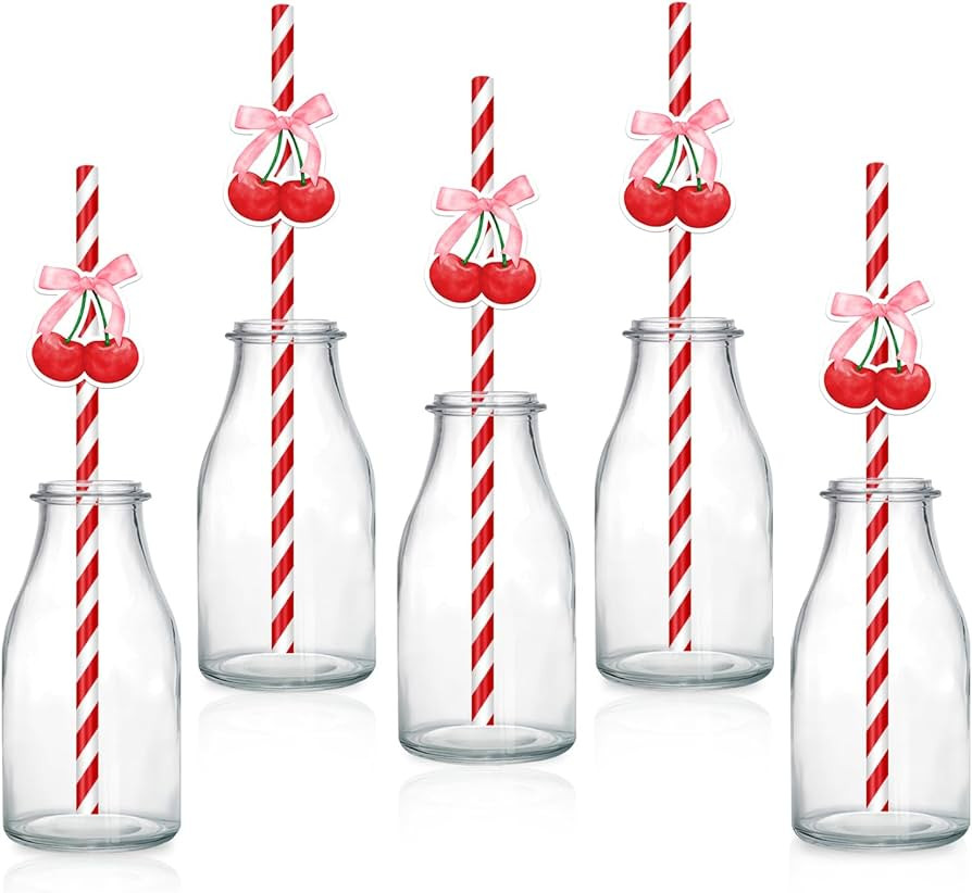 30Pcs She's the Cherry on Top Paper Straws Cherry Staws Fruit Theme Birthday Paper Striped Straws... | Amazon (US)