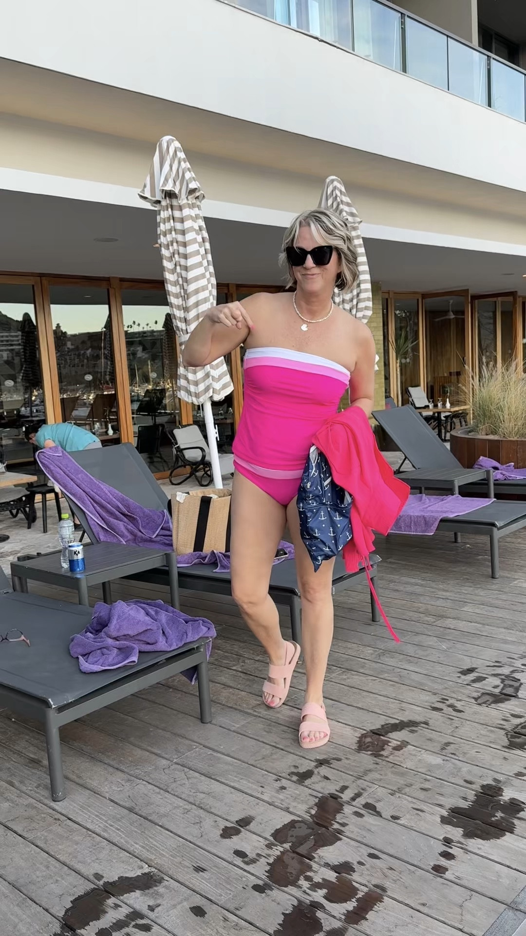 3 Full Coverage Bathing suits from Amazon; I’m 5’8” size 10 wearing L. The black swimsuit has a wire with high waist bottoms too.
Very supportive shoes to wear for a large tile floored resort. Pool bag is large enough for my essentials with 2 pockets wet and dry. I am over 50 with a casual midlife style for my vacation outfits. 👨‍✈️ I’m a Houston pilot wife sharing tips to help you “travel the globe without a worry in the world” on YTube and IG. #over40 #travelstyle #resortwear #springbreak2025 #fullcoverage #tankinis #midlifefashion 

#LTKOver40 #LTKSwim #LTKTravel