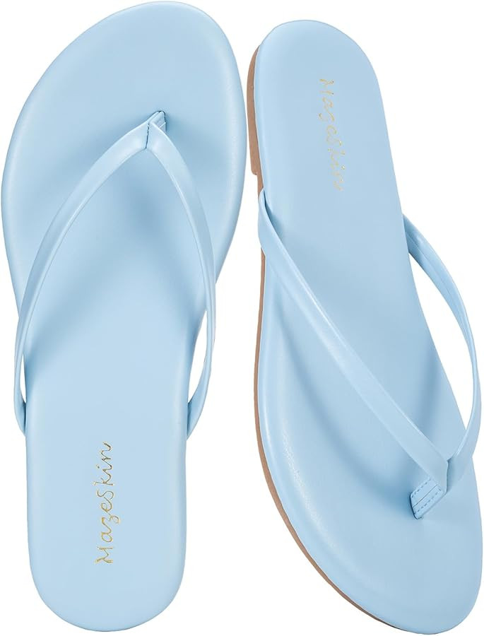 mazeskin Women's Memory Foam Comfortable Flat Thong Sandals Dressy Summer Beach Leather Slide Fli... | Amazon (US)
