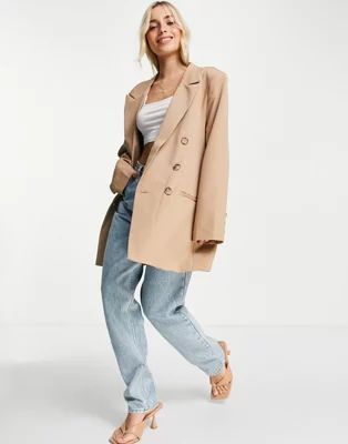 In The Style x Lorna Luxe oversized dad blazer in camel | ASOS (Global)