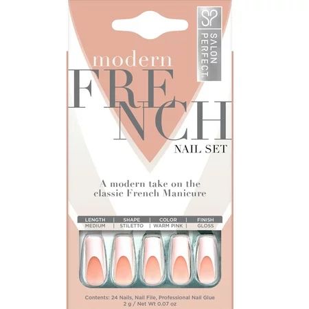 Salon Perfect Artificial Nails 156 Modern French Thick White Tip File & Glue Included 30 Nails | Walmart (US)
