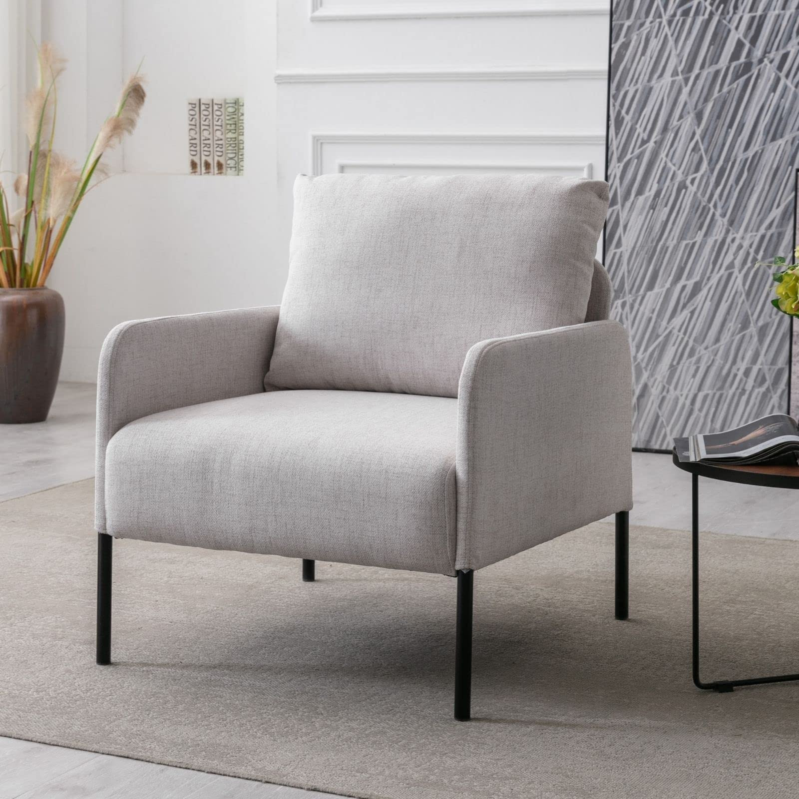 Wahson Linen Accent Chair Lounge Tub Armchair with Metal Legs, Upholstered Single Sofa Occasional Leisure Chair for Bedroom/Living Room/Reading, Beige | Amazon (UK)