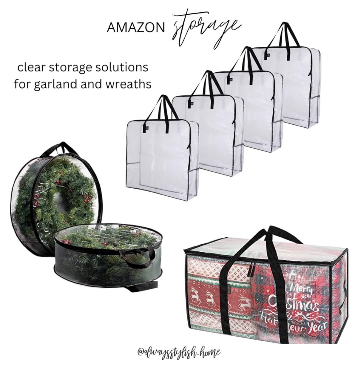 Holiday storage solutions! These are the items I use to store all our holiday decor. Garland storage idea! Clear storage bags, wreath bags, tree bags, ornament storage bin, wrapping paper storage. amazon home & holiday finds | Amazon (US)