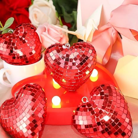 Ziliny 24 Pcs Valentine's Day Heart Shaped Disco Balls Mirror Disco Ball Decor Heart Hanging Orna... | Amazon (US)
