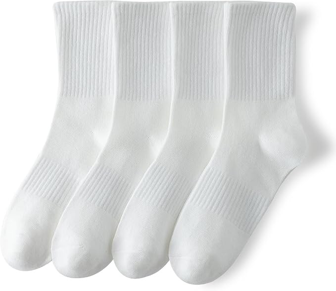 YUWELL Womens Striped Crew Socks, Cotton Cozy Casual Socks for Women 4 Pairs, Size 5-10 | Amazon (US)