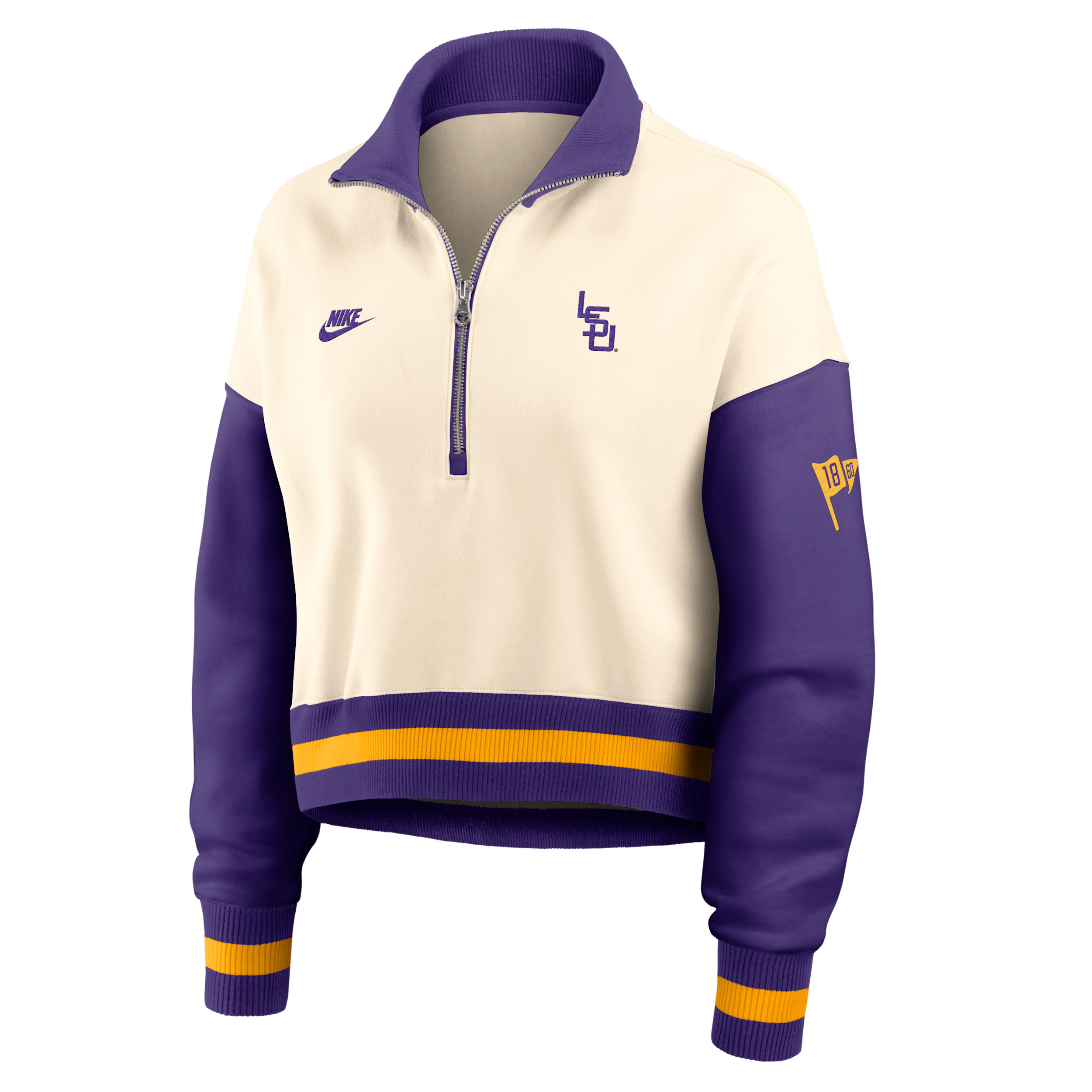 LSU Legacy Nike Women's College Cropped Oversized 1/4-Zip Crew in Brown | 03O80JHMLOV-A6C | Nike (US)