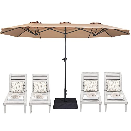 SUPERJARE 13FT Outdoor Patio Umbrella with Base Included, Double Sided Pool Umbrellas with Fade Resistant Canopy, Large Table Umbrella for Deck, Market, Backyard - Beige | Amazon (US)
