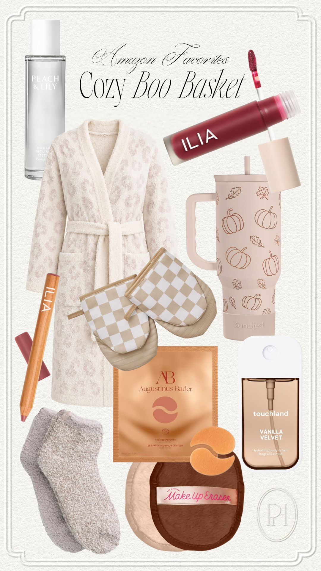 Amazon finds I'm loving for a cozy boo basket!

women's boo basket, fuzzy robe, bathrobe, fuzzy socks, lounging socks, lip gloss, lip liner, lip color, pumpkin color, fall tumbler, neutral water bottle, checkered oven mitts, neutral oven mitts, makeup remover, making removing wipes, body spray, under eye patches, beauty finds, gifts for mom, gifts for sister, gifts for girlfriend 

 #LTKgrwm #LTKmomlife #LTKselfcare