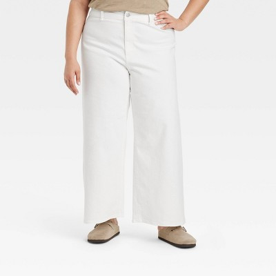 Women's High-Rise Sailor Wide Leg Ankle Jeans - Universal Thread™ White 2: Relaxed Fit, Denim, Back Pocket, Belt Loops | Target