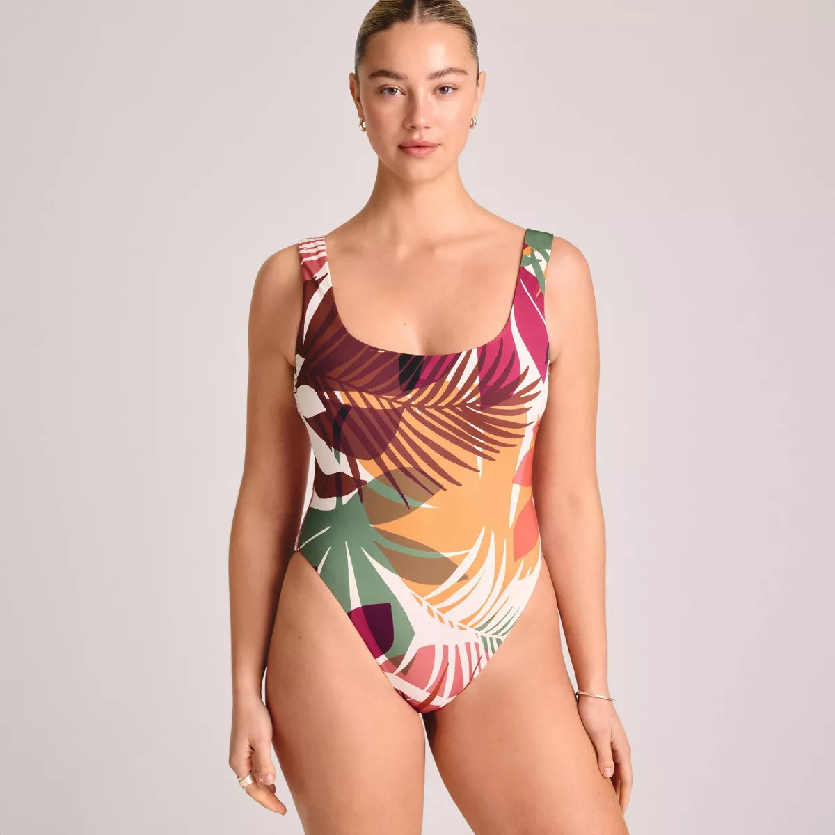 Vitamin A Women's Scoop Neck Full Coverage One Piece Swimsuit - Multi Palm Print XL | Target