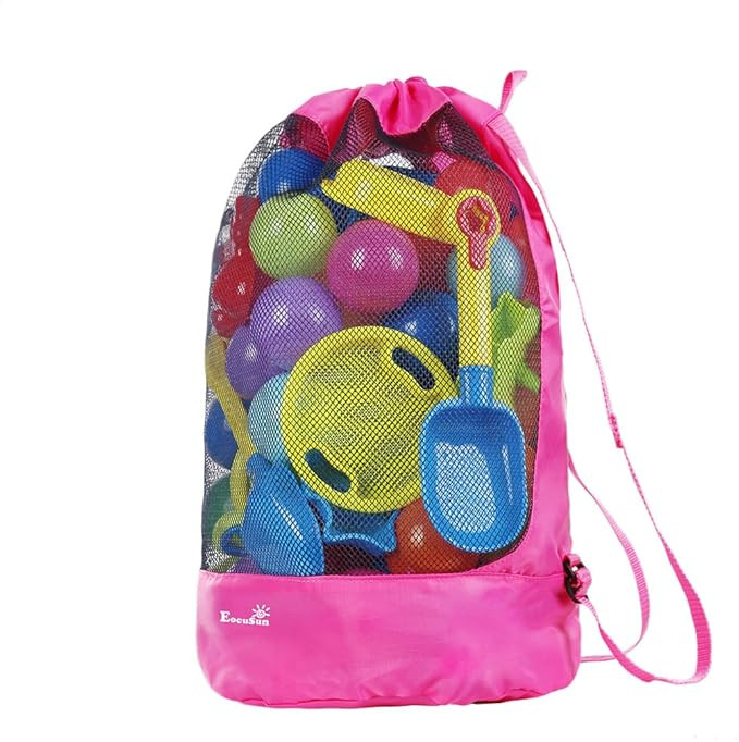 Large Mesh Beach Bag Tote Durable Sand Away Drawstring Beach Backpack Swim and Pool Toys Balls St... | Amazon (US)