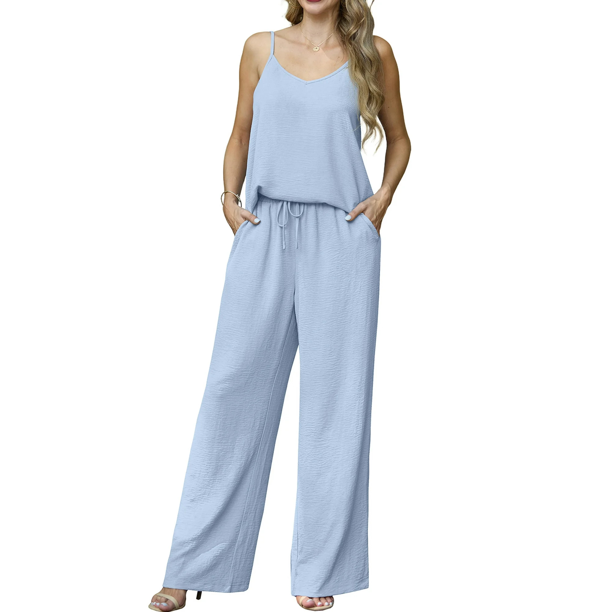 Cueply Lounge Sets for Women Summer 2 Piece Outfits Casual Tops Elastic Wide Leg Pants with Pocke... | Walmart (US)