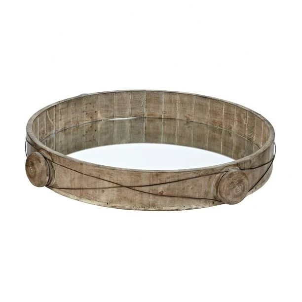 Round Mirrored Tray with Natural Wood/Iron Trim In Natural - Decorative Standard 19-inches Wide -... | Walmart (US)