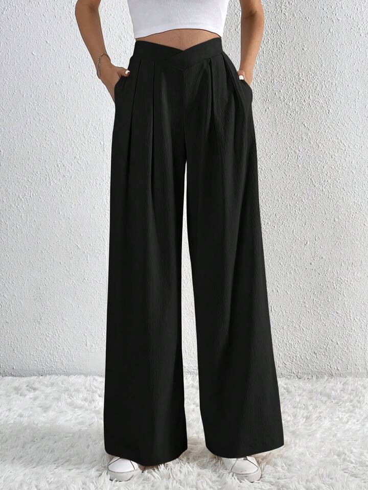 SHEIN Tall Solid Slant Pocket Wide Leg Pants | SHEIN