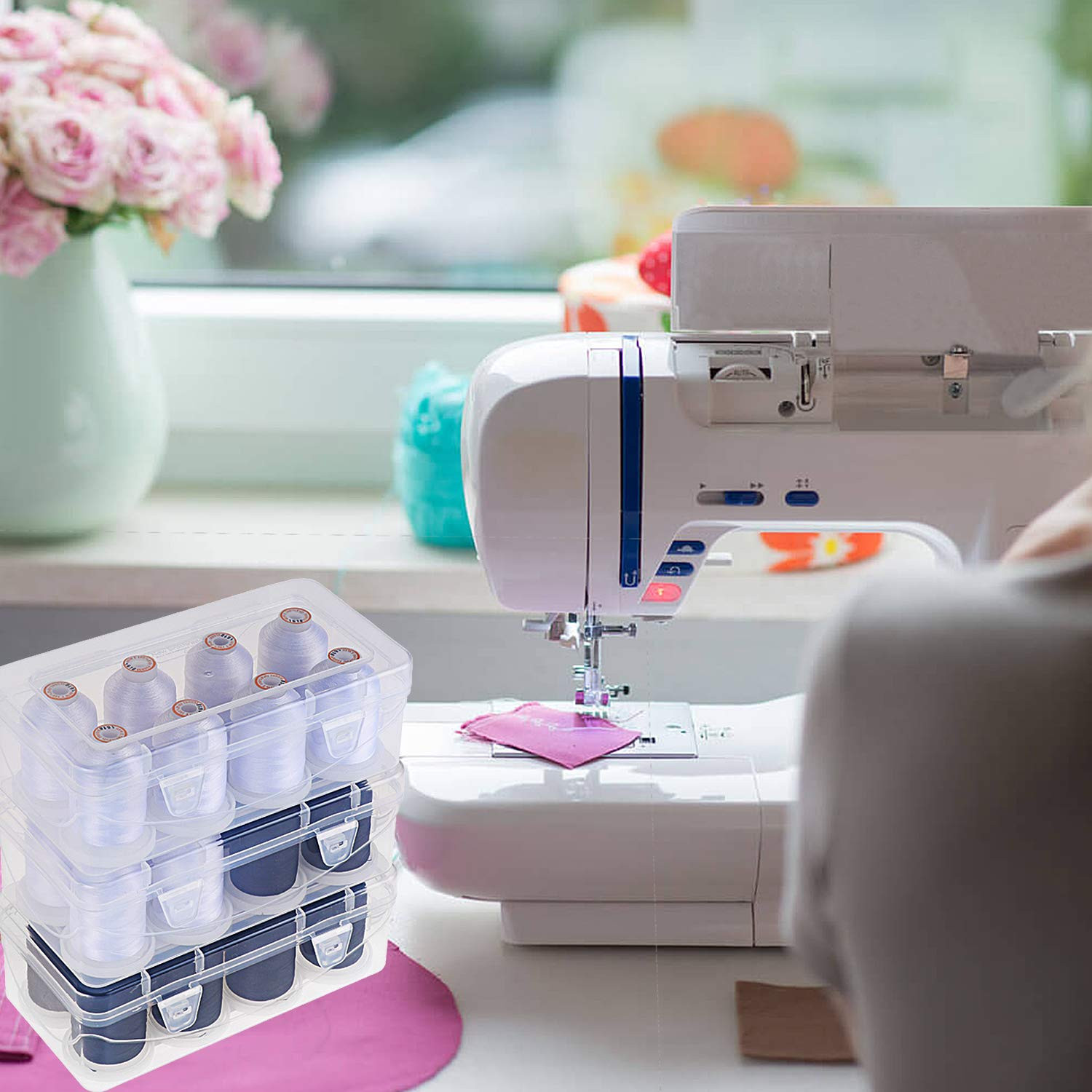 New brothread Polyester Embroidery Machine Thread 1000m Each with Clear Plastic Storage Box for E... | Amazon (US)