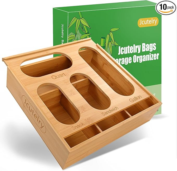 Jcutelry Ziplock Bag Storage Organizer For Drawer,Bamboo Kitchen Zip Lock Baggie Dispenser contai... | Amazon (US)