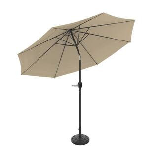 10 ft. Outdoor Market Patio Umbrella with Auto-Tilt and Base in Sand | The Home Depot