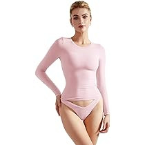 SUUKSESS Women Double Lined Fitted Basic T Shirts Crew Neck Long Sleeve Crop Top | Amazon (US)