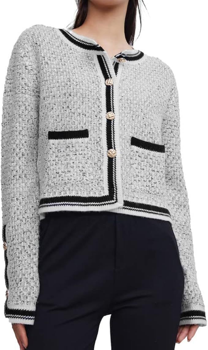URBAN REVIVO Women's Casual Cardigans Open Front Cardigan Pearl Button Slim Fit Vintage Long Slee... | Amazon (US)