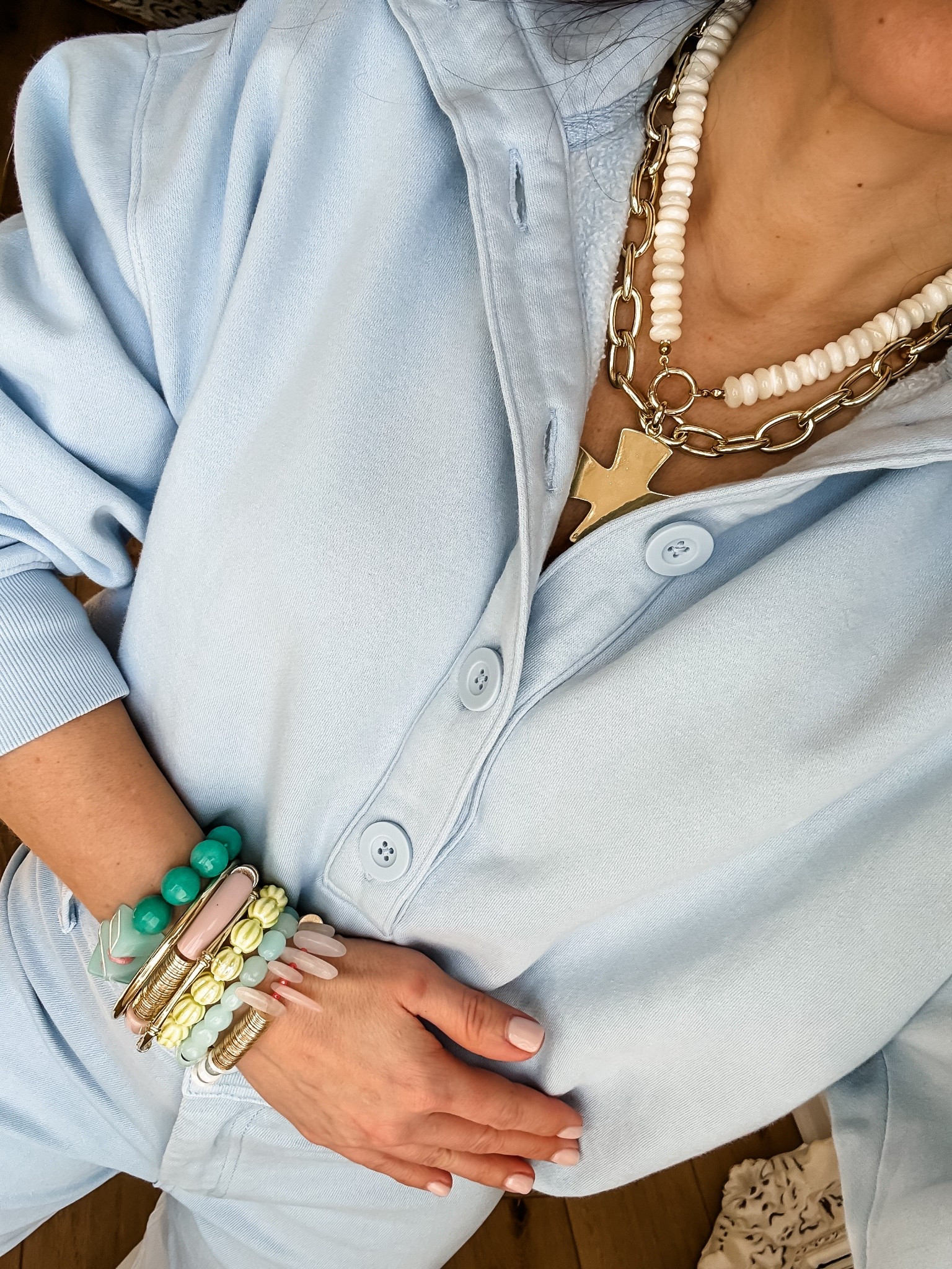 Jewelry code HOUSEOFLEO20. Small Henley sweatshirt. Target style. Target sale. Beaded bracelets.  bracelet stack. Cross necklace.

#LTKOver40 #LTKSaleAlert