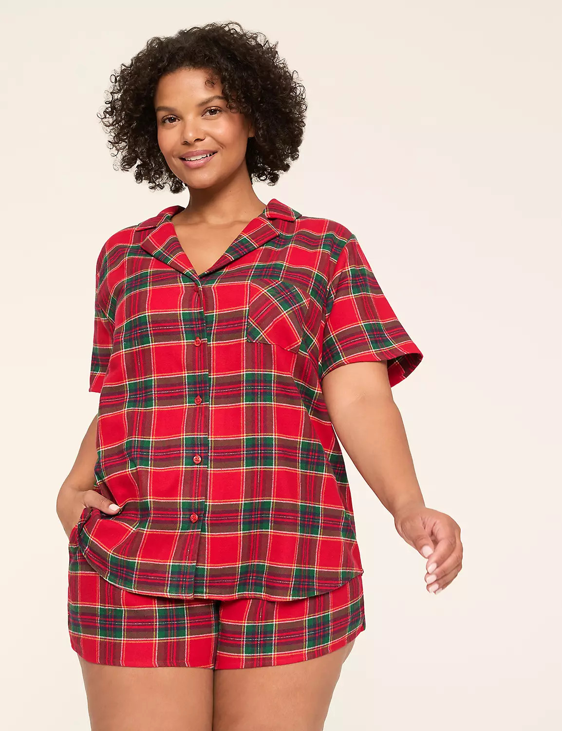 Lurex Flannel Notch-Neck Top & Short PJ Set | LaneBryant | Lane Bryant (US)