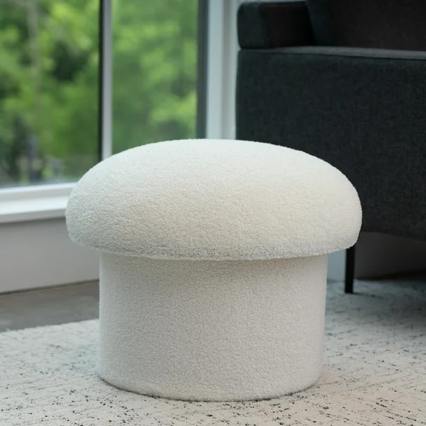 Mainstays Boucle Mushroom Upholstered Storage Ottoman, Cream | Walmart (US)