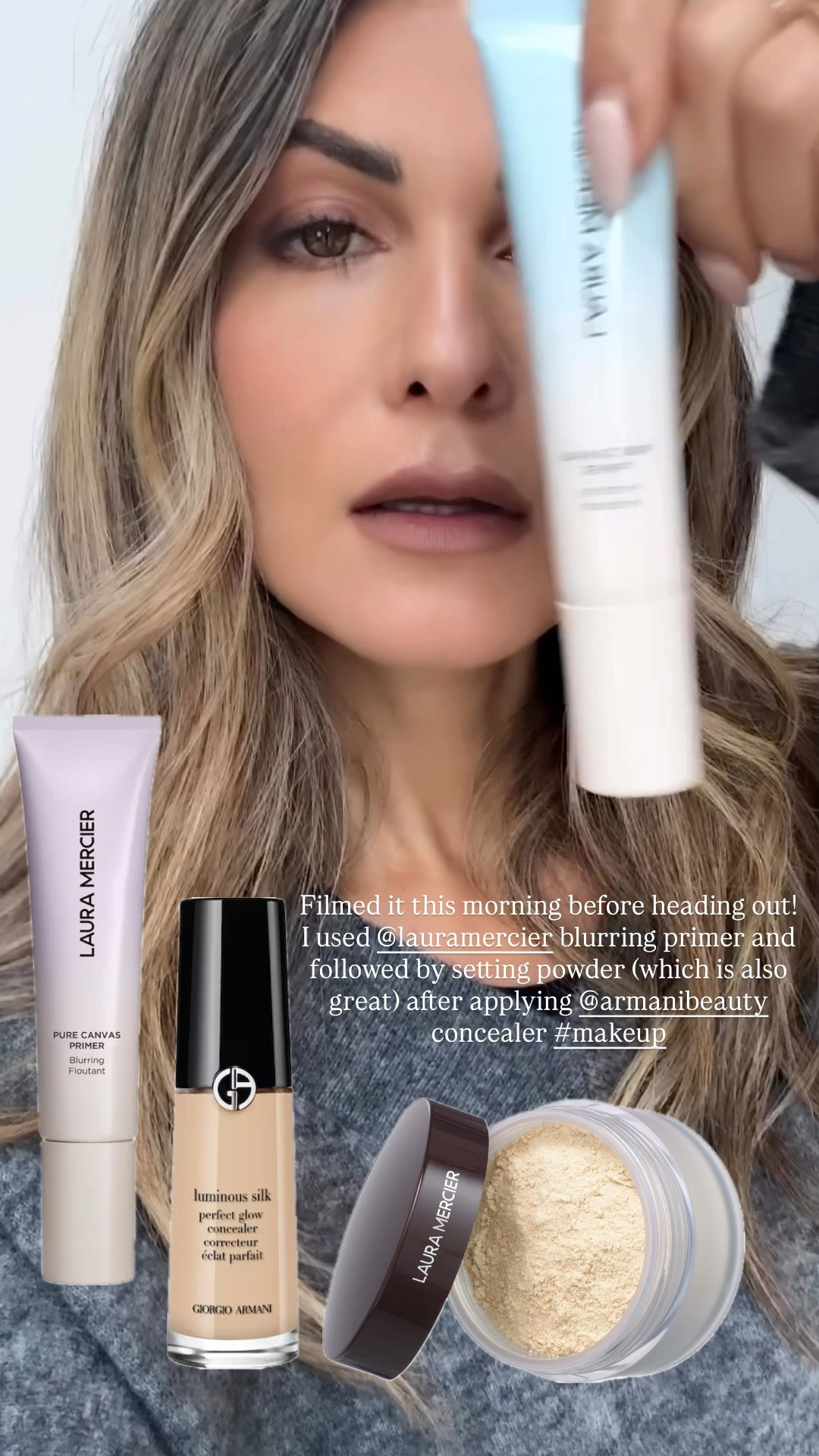 Filmed it this morning before heading out!
I used @lauramercier blurring primer and followed by setting powder (which is also great) after applying @armanibeauty concealer #makeup
