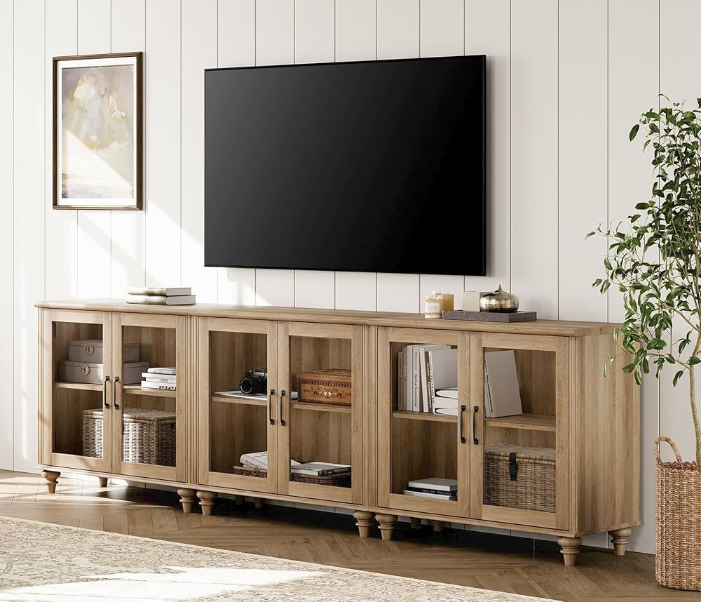 WAMPAT 100 Inch TV Stand with Glass Door, Wood TV Cabinet Entertainment Center for 75/80/85 Inch ... | Amazon (US)