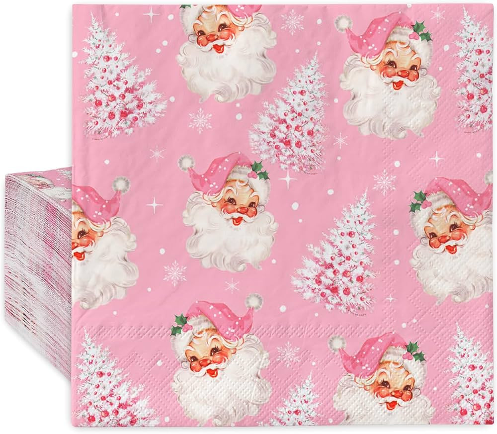 AnyDesign 80 Pack Pink Christmas Napkins Santa Xmas Tree Disposable Napkins Merry Christmas Paper... | Amazon (US)