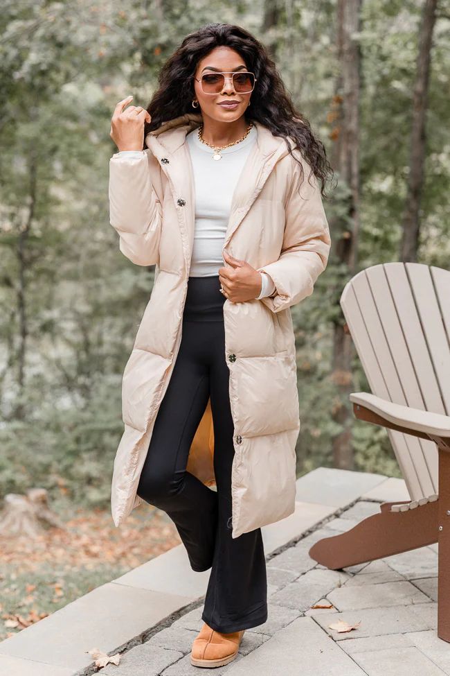 Staying Toasty Stone Long Hooded Puffer Coat | Pink Lily