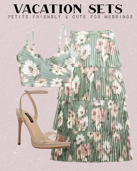Spring pleated skirt and matching top nude heels, wedding guest dress 

#LTKsalealert #LTKfindsunder100 #LTKwedding