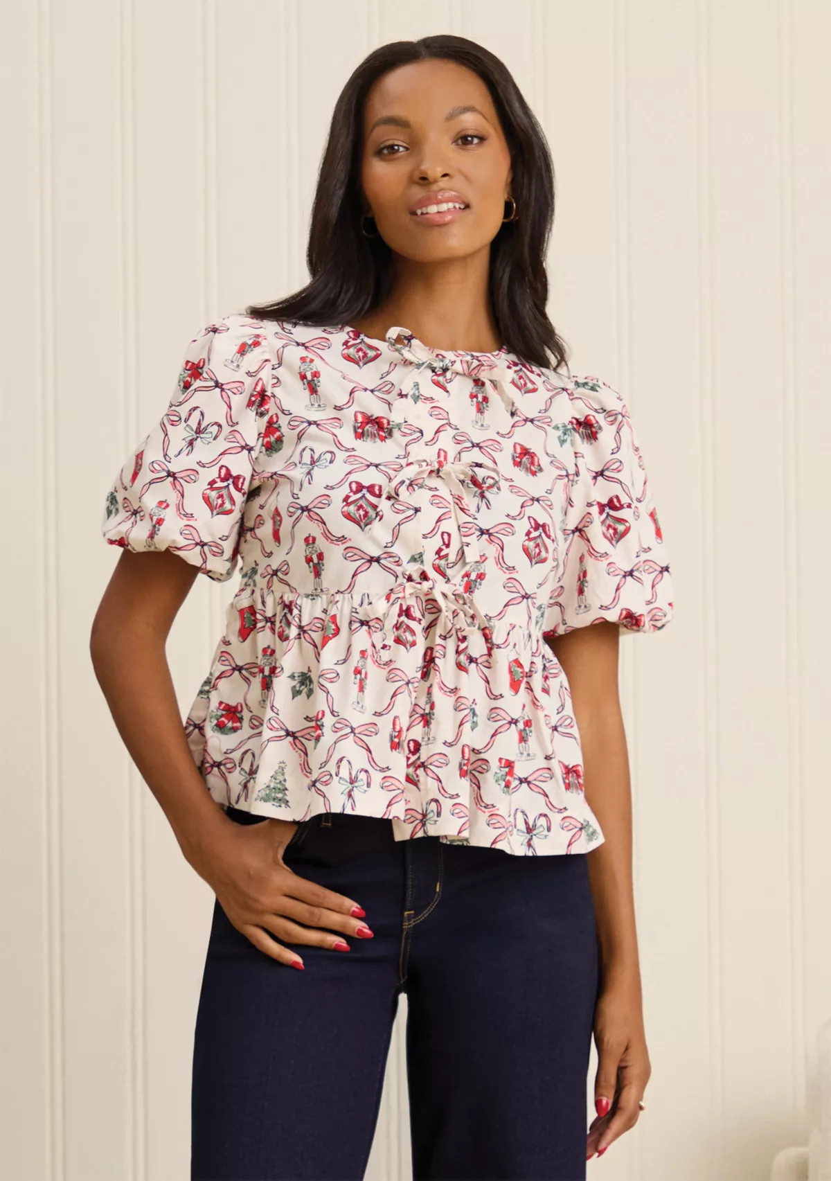 Sewing Down South x Crown & Ivy™ Sew Merry Tie Front Blouse | Belk
