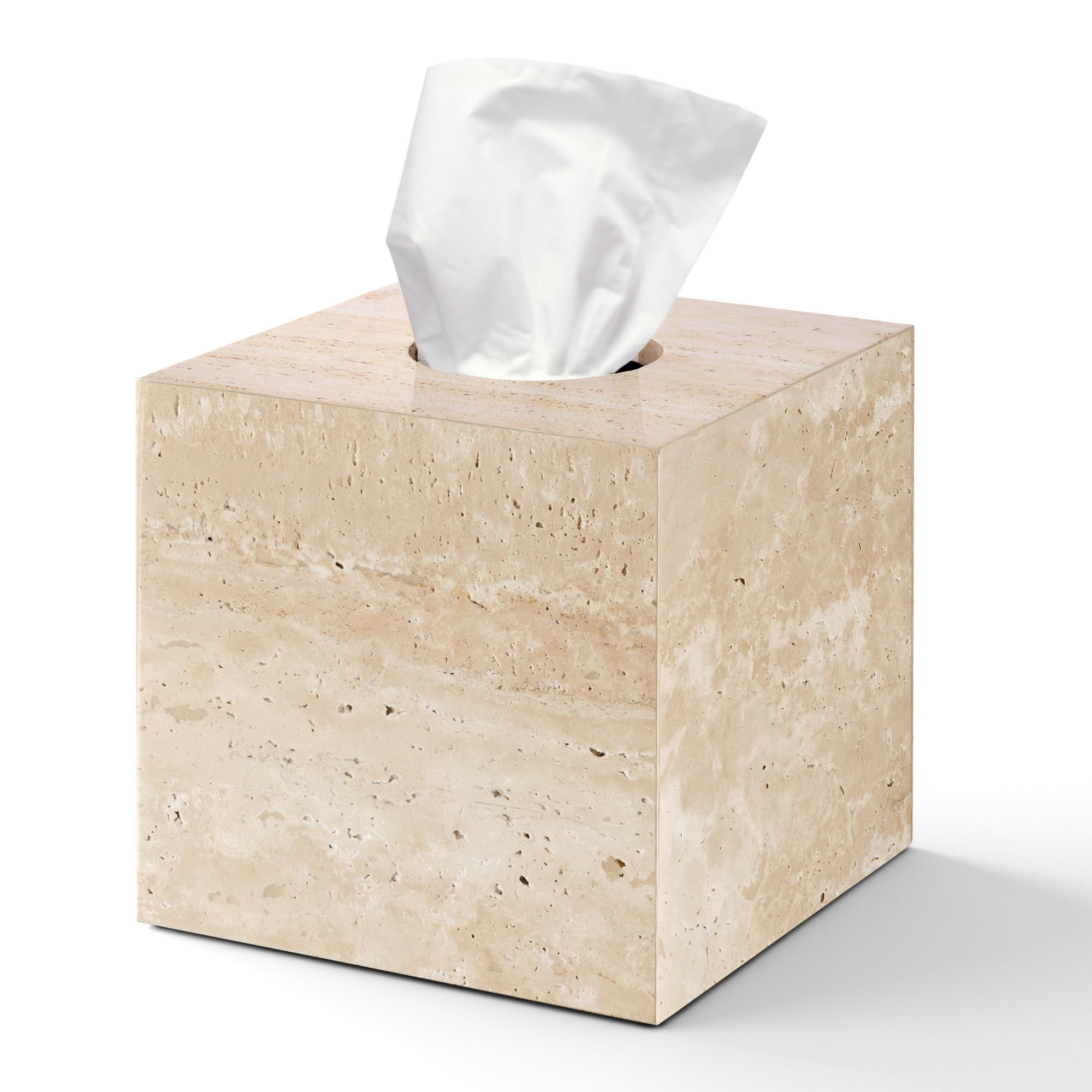 Natural Travertine Marble Tissue Box Holder Cover, Square Cube Tissue Box Holder with Open Bottom... | Amazon (US)