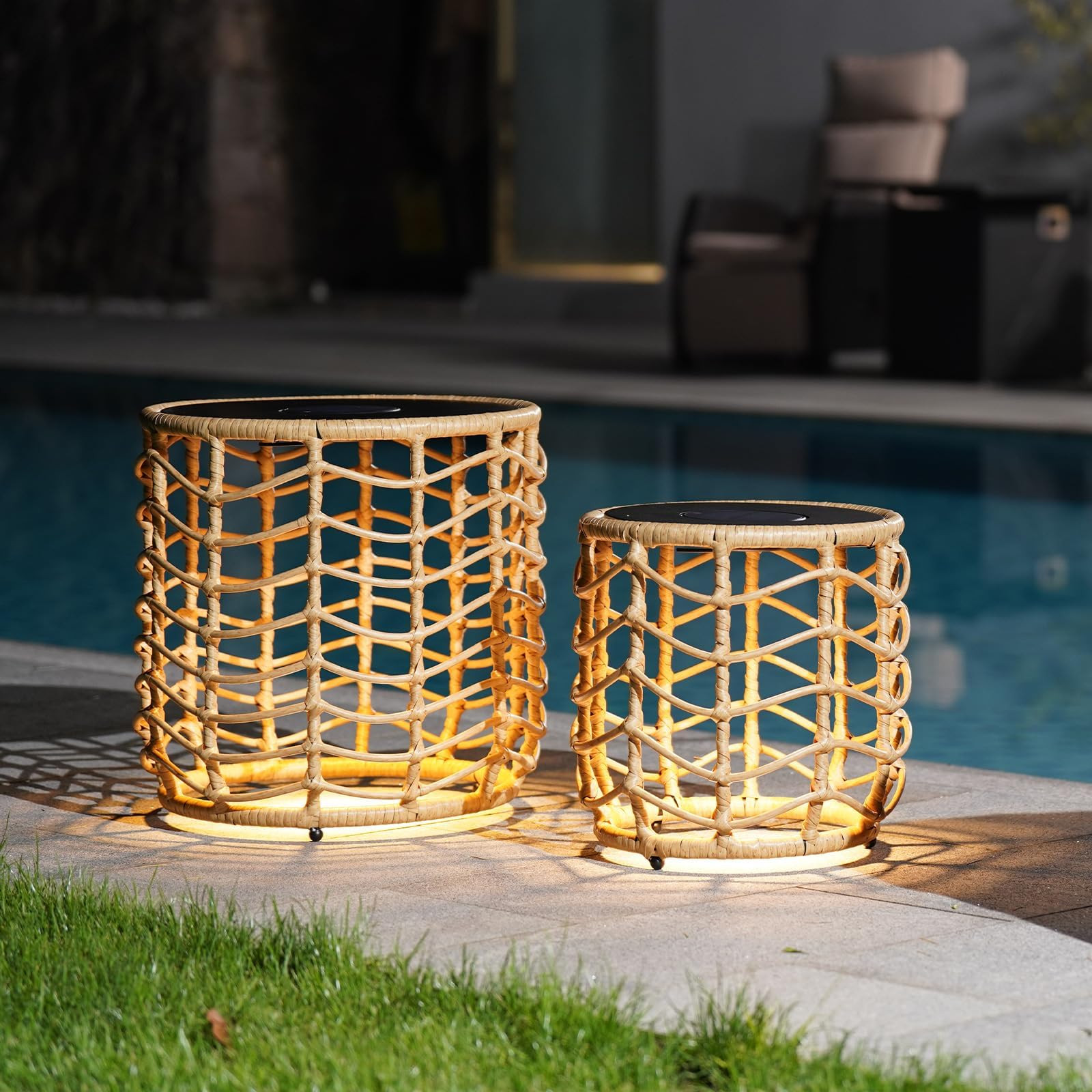 Solar Yard Boho Solar Nesting Tables with Built-in Lights - Set of 2, Weather-Resistant Wicker fo... | Amazon (US)