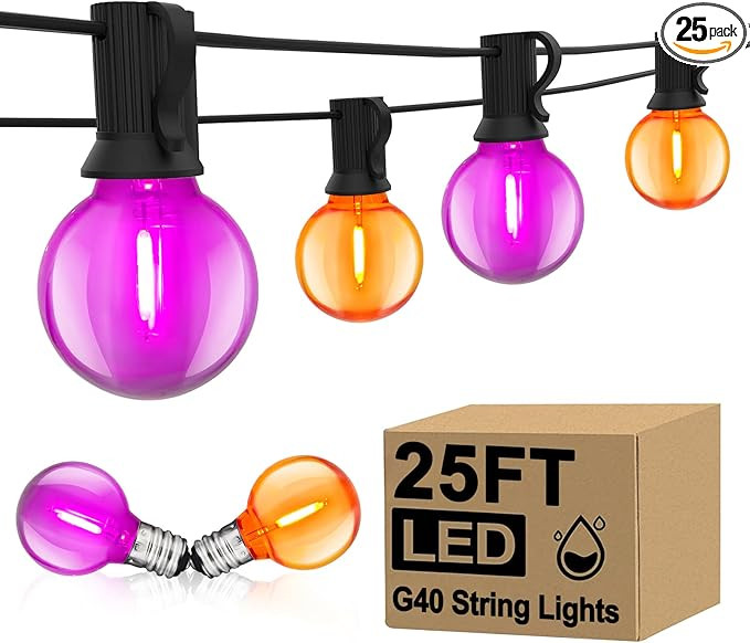 25FT Outdoor Halloween String Lights, G40 Outdoor Halloween Decorations Light with 27 LED Shatter... | Amazon (US)