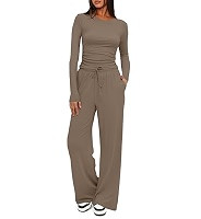 Darong Women's 2 Piece Outfits Lounge Sets 2026 Long Sleeve Tops Wide Leg Pants Casual Matching S... | Amazon (US)